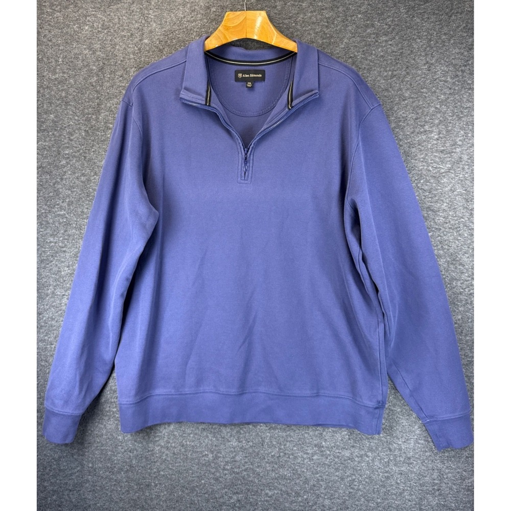 Allen Edmonds Q Zip Pullover Mens XXL Blue Pima Cotton Ribbed Faded Golf Sweater